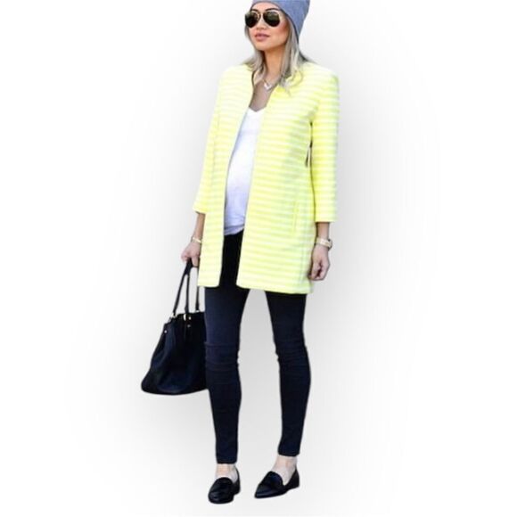 Hinge Coat Open Front Mid-Length Yellow Strip Women’s Size M NWT - Picture 8 of 12